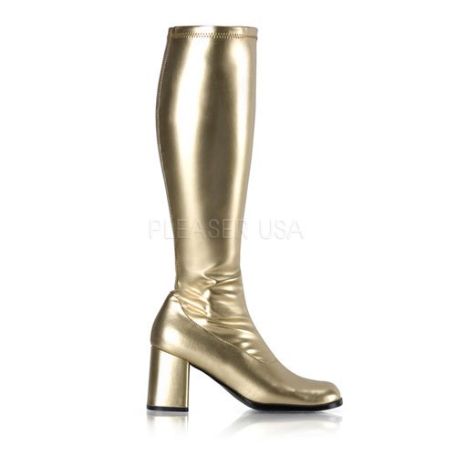 Funtasma by Pleaser Women's Gogo-300 Boot,Gold Stretch,12 M