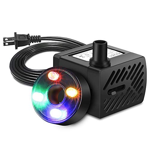 3Watt 50GPH Mini Submersible Pump with LED Light for Water Features, Fish Pond, Outdoor Fountain, Small Pools, Aquariums, Indoor Fountain Pumps, Home Décor Fountain