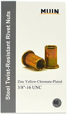 MUIN 40 PCS Zinc Yellow-Chromate-Plated Steel Heavy-Duty Rivet Nut 3/8-16 UNC