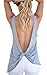 ECOWISH Womens Sexy Backless Stretchy Open Back Top Knotted Back Sport Shirt US S Gray