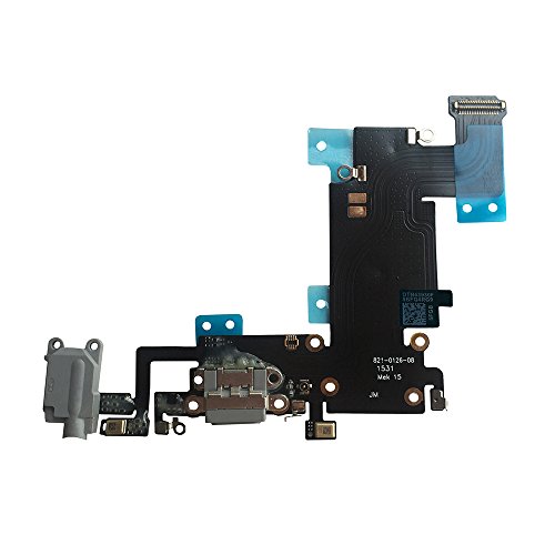 Johncase Charging Port Dock Connector Flex Cable w/Microphone + Headphone Audio Jack Port Ribbon Replacement Part Compatible iPhone 6s Plus 5.5" All Carriers (Black/Space Gray)