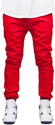 Men's Fashion Stretch Drawstring Skinny Fit Tapered Leg Jogger Jeans Red 29