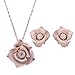 OUFO Women Jewelry Set, Girls Crystal Rose Gold Plated Rhinestone Flower Elegant Necklace Pendant Earring Jewelry Sets Pink (2209)