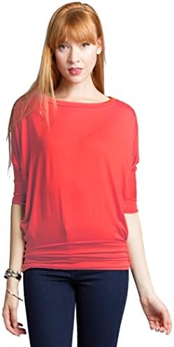 Fitscloth Fits Cloth Rayon Jerseyround Neck Dolman 3/4 Sleeves Drape Top Coral Pink Medium
