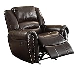 Homelegance Power Reclining Bonded Leather Traditional Chair with Accentuated Nail Headed Arm Rest, Brown