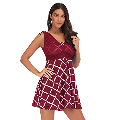 iYBUIA Tankini Swimsuits for Women Plus Size Lace Swimsuit Padded Beachwear Wine - Thumbnail 2