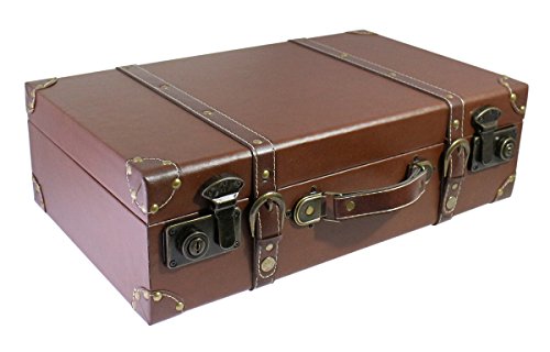 Unique & Vintage & Distressed Wooden Suitcase with Handle- Large Plain Brown