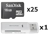 25 PACK - SanDisk 16GB MicroSD HC Memory Card SDSDQAB-016G (Bulk Packaging) LOT OF 25 with USB 2.0 MicoSD & SD Memory Card Reader