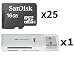 25 PACK - SanDisk 16GB MicroSD HC Memory Card SDSDQAB-016G (Bulk Packaging) LOT OF 25 with USB 2.0 MicoSD & SD Memory Card Reader  primary