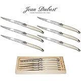 French Jean Dubost Laguiole Ivory Color Handle Steak Knives Set of 6