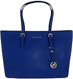 Michael Kors Women's Medium Jet Set Travel Saffiano Bag Leather Shoulder Tote - Electric Blue
