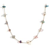 Izpack Colorful Natural Stone Stainless Steel Choker Necklace for Women Irregular Gemstone 18k Golden Plated Beaded Ball Adjustable Chain 16 Inches Necklaces Boho Jewelry Gifts