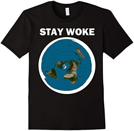 Mens Flat Earth Stay Woke T-Shirt Medium Black