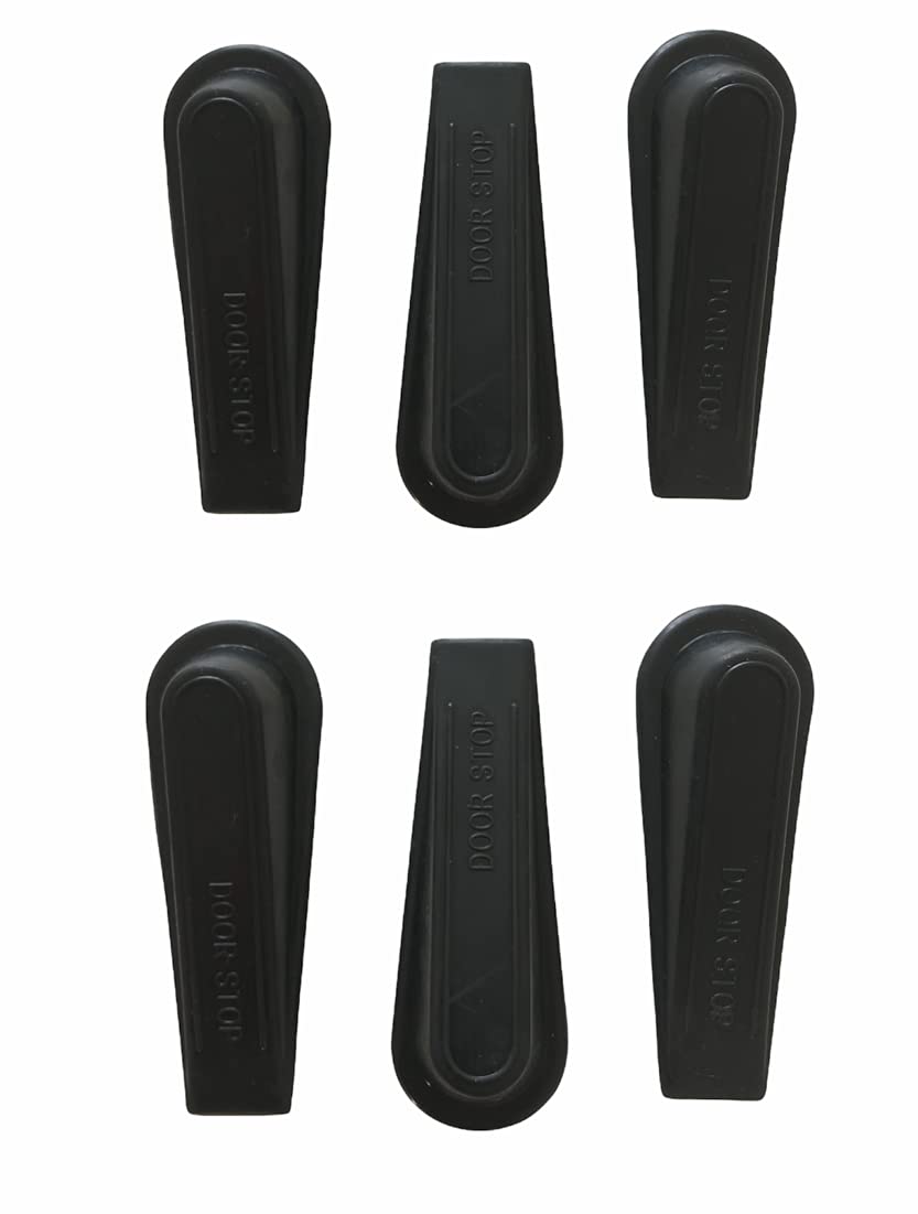 x 6 Pack Door Stoppers | Heavy Duty - 45gr per Each| Non-Slip Door Wedge Stoppers, Rubber Door Stoppers, (Pack of 6, Black)