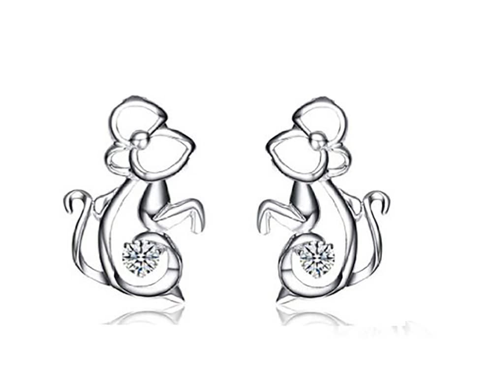 Baobei 925 Sterling Silver Zirconia Chinese Zodiac Signs Stud Earrings Cute Luckey birthday Animal Design for Women and Girls, Friendship Birthday Gift (Monkey earrings)