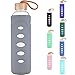 DEARRAY Sport Borosilicate Glass Water Bottle with Protective Silicone Sleeve and Unique Bamboo Lid 32oz Grey