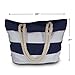 Beach Bag With Inner Zipper Pocket Medium To Large Sized Mesh Cotton Striped Tote Bag and Bonus Phone Dry bag