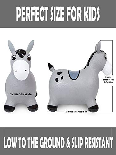 WADDLE Horse Hopper Animal Bouncer Bouncy Toys for Toddlers Play Fun Kids Toy Hopping Inflatable Jumper Cute Farm Toys with Hand Pump Children's Grey Riding Pony Hobby Horse