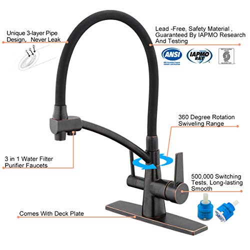 GAPPO Modern Pull Down Kitchen Sink Faucet 3 in 1 Water Filter Purifier Faucet Black Oil Rubbed Bronze - Thumbnail 4