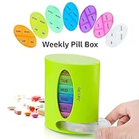 Janolia Weekly Pill Box, 7 Days Pill Organizer, Portable Travel Prescription Medication, 28 Grids Compartments for Holding Vitamins, Cod Liver Oil, Supplements and Medication Green