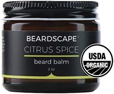 Beardscape Citrus Spice Beard Balm | USDA Organic, 2oz | Tames All Beards | Blend of Essential Oils, Sweet Orange, Vanilla Oil | Softens Facial Hair and Skin | Hydrating Moisturizer, Conditioner