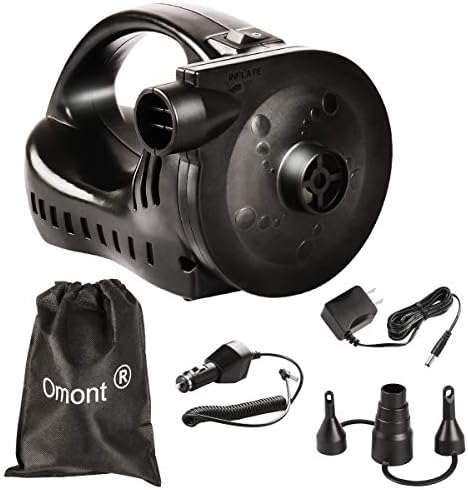 Omont Air Pump Portable Quick-Fill Air Mattress Pump Inflator Deflator for Pool Floats Raft Bed Boat Pool Toy with AC and DC adapters AC 110V / DC 12V，50W