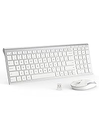 iClever GK03 Combo de teclado y ratón inalámbricos, 2,4 G, portátil, inalámbrico, batería recargable, diseño ergonómico, tamaño completo, delgado, conexión estable, ajustable, DPI, color plateado