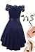 Sunvary Women Prom Cocktail Dresses Short Sleeves Off Shoulder Evening Formal Dress Lace with Bowknot-XL-Navy