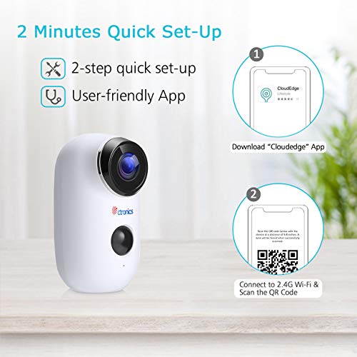 25fps Wireless Rechargeable Battery-Powered Solar Security Camera for Home Outdoor/Indoor, Ctronics WiFi Security Camera System with 1080P HDR, PIR Motion Detection, Night Vision, 2-Way Audio, IP66