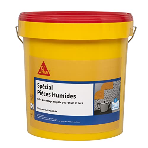 SIKA - Colle à carrelage en pâte - Murs et Sols Intérieur - (D2-ET) - SikaCeram Cuisine et Bain Spécial Pièces Humides Blanc - Maintien Immédiat - 25kg