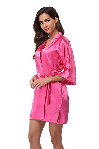 Vogue Bridal Women's Solid Color Short Kimono Robe, Rose 3XL