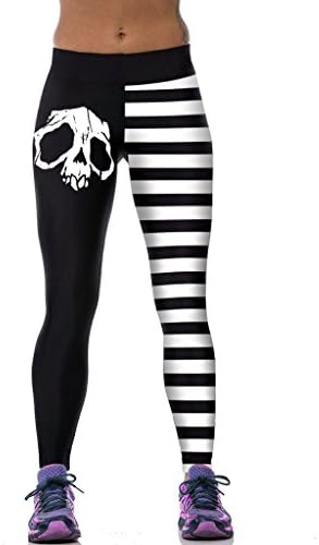 ColorFino Women's Skull and Stripes Printed Flex Yoga Pants Work-Out Leggings