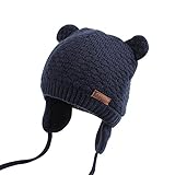 XIAOHAWANG Warm Baby Hat Cute Bear Toddler Earflap Beanie for Fall Winter (2-3Years, Navy)