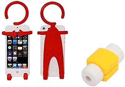 AnyTech™ Combo of Flexible Human Shape Silicon Grip Cell Phone Car/Bike Stand Holder for Smartphone with Cable Protector