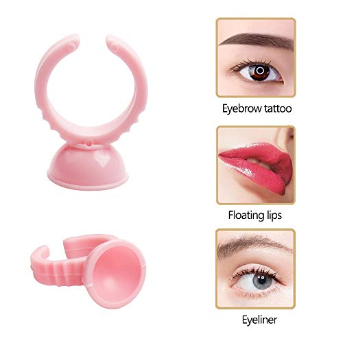 200 Pack Disposable Glue Ring Cups Eyelash Extension Tools Plastic Nail Art Tattoo Adhesive Pigment Holders, Pink, Small Size - Thumbnail 5