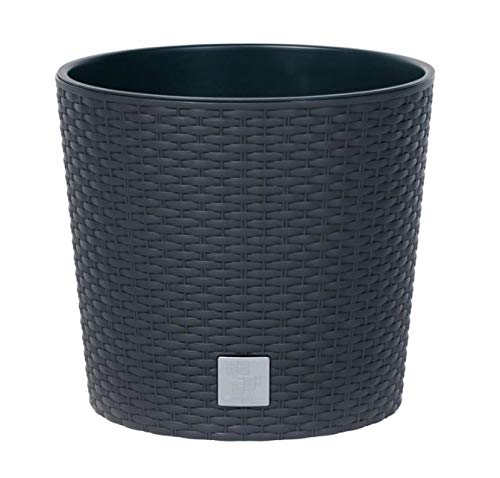 Blumenkübel Blumenkasten Blumentopf Übertopf Rattan Optik Pflanzkübel mit Einsatz Rato Rund (250 Anthrazit) – Bild 3