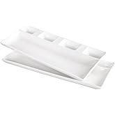 Creativity Home Chip and Dip Serving Set Porcelain Tray Deep Divided Bowl,Set of 2 Divided Platters/Divided Bowls,Lunch&buffet tableware,for Dishwashers,microwaves,ovens safety 13.9 Inch