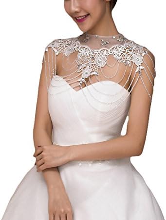 TF Dress Wedding Bridal Crystal Pearls Lace Flowers Shoulder Body Chain Necklace (One Size, Ivory)