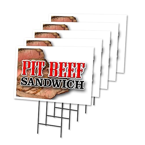 PIT BEEF SANDWICH 5 Pack Of 18" x 24" Yard Sign & Stake | Advertise Your Busine…