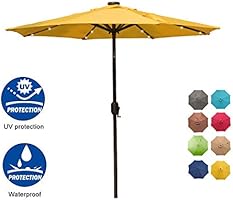 Amazon Com Sundale Outdoor 7 Ft Solar Powered 24 Led Lighted Patio Umbrella Table Market Umbrella With Crank And Push Button Tilt For Garden Deck Backyard Pool 8 Steel Ribs Polyester Canopy