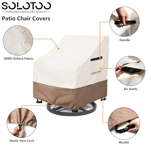 SoloToo Patio Chair Covers Waterproof Heavy Duty Patio Furniture Covers, 33W x 35D x 36H Inches Swivel Outdoor Chair Cover 2 Pack (Beige)