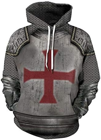 lancoszp Unisex Medieval Cross Hooded Sweatshirt Digital Printing Long Sleeve Victorian Knight Hoodie Jacket Two Versions