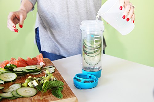 FRUIT INFUSER Water Bottle Tumbler with a Lid | 100% BPA FREE | Our Best Infusion Bottles for Infused Fruit, Smoothies, Tea, and Coffee | Double Walled Mug, Hot & Cold (13.5 Ounces, Blue) - Thumbnail 4