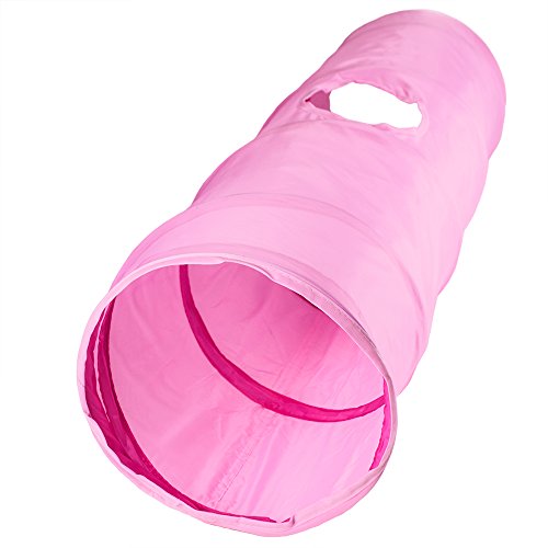 Pink Krinkle Collapsible Cat Tunnel with Peek Hole and Storage Bag by