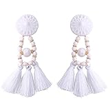 SaiDeng Women Vintage Statement Drop Long Earrings Bohemian Crystal Tassel Earrings White