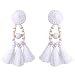 SaiDeng Women Vintage Statement Drop Long Earrings Bohemian Crystal Tassel Earrings White