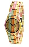 FunkyTop Women Wooden Watch 100% Handmade Natural Colorful Bamboo Quartz Analog Watches
