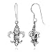 925 Sterling Silver Filigree Fleur De Lis Dangle Hook Earrings