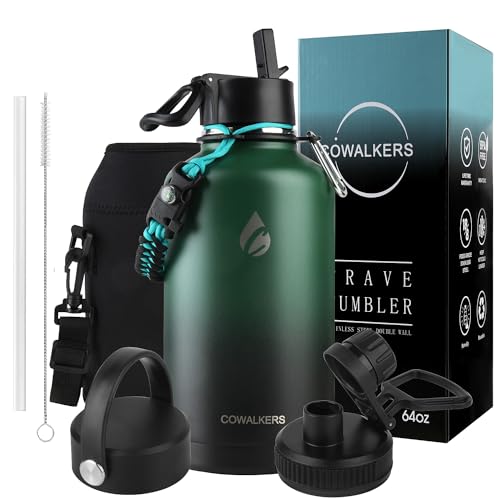 64oz Botella Térmica de Acero Inoxidable de 2 Litros, Termo Grande para Agua Fría de Metal para Mantener Frío, con Pajita y 3 Tapas para Gimnasio, Deportes y Oficina (Crush Indigo, 64oz)