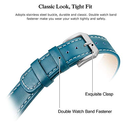 SWEES Leather Band Compatible Samsung Galaxy Watch Active 40mm Band, 20mm Genuine Leather Replacement Bands with Quick Release Pins for Galaxy Watch Active 2 Smart Watch 2019 Women Men, Blue